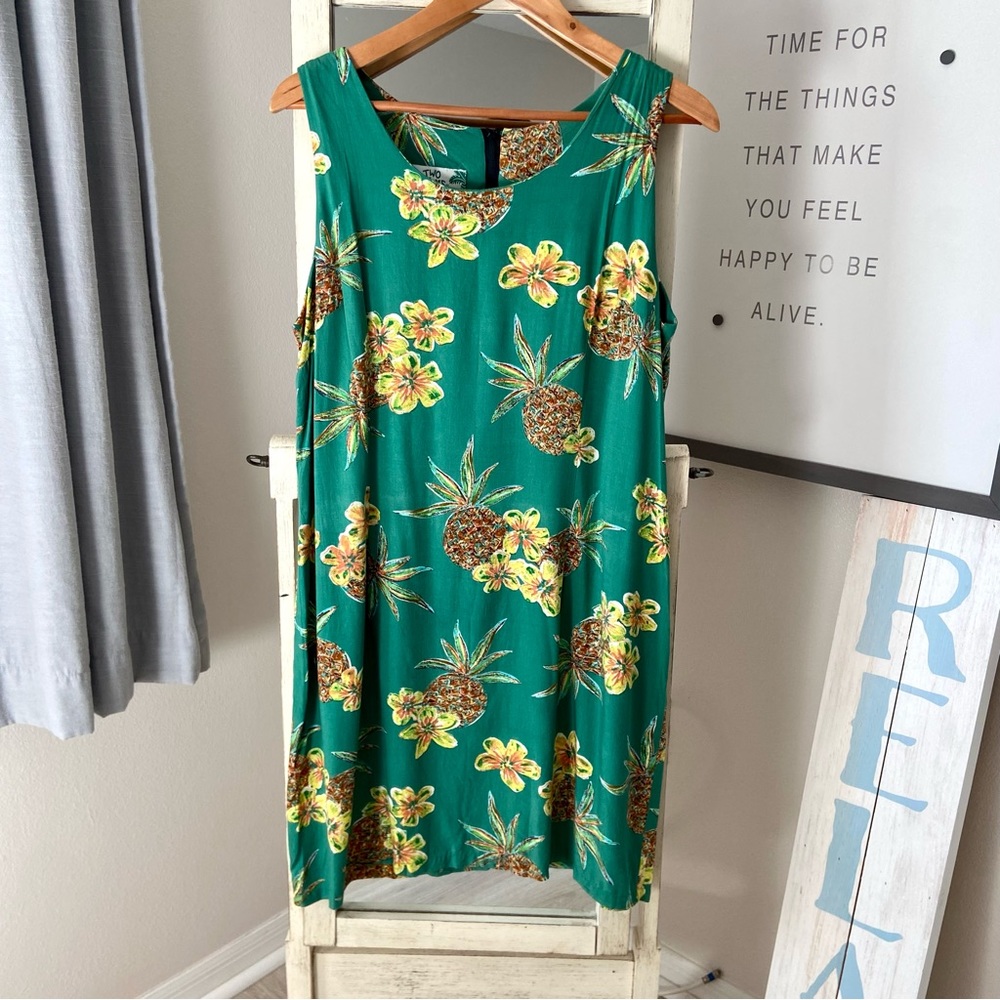 Two Palms Made in Hawaii Shift Dress Tropic Pineapple Floral Dress XL